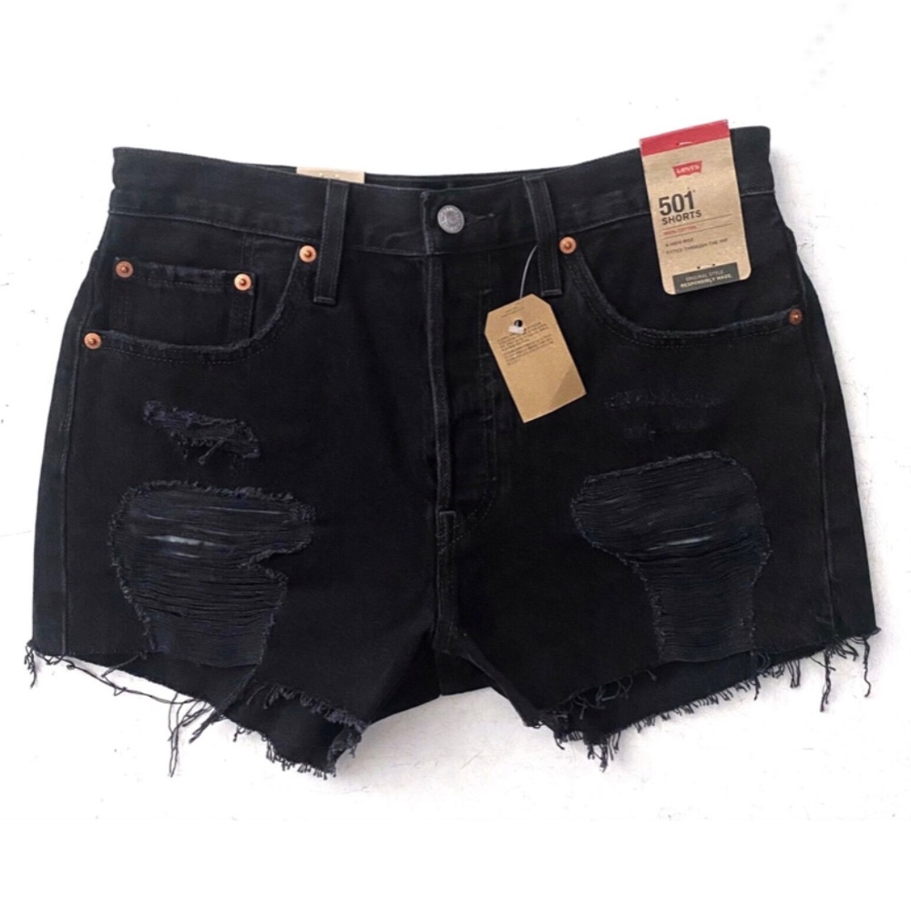 Levi's Black Distressed 501 Jean Shorts